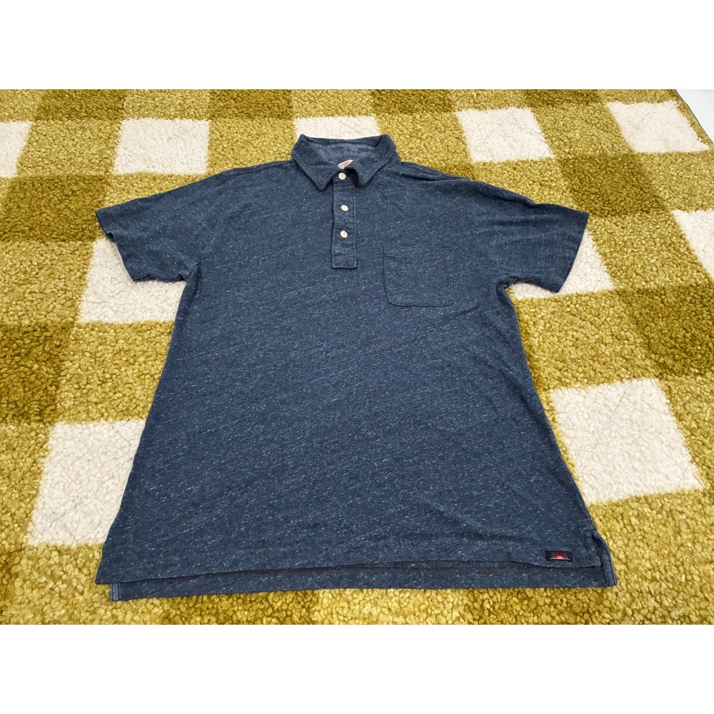 Faherty Brand Mens Blue Slub Knit Short Sleeve Pocket Polo Shirt Size M